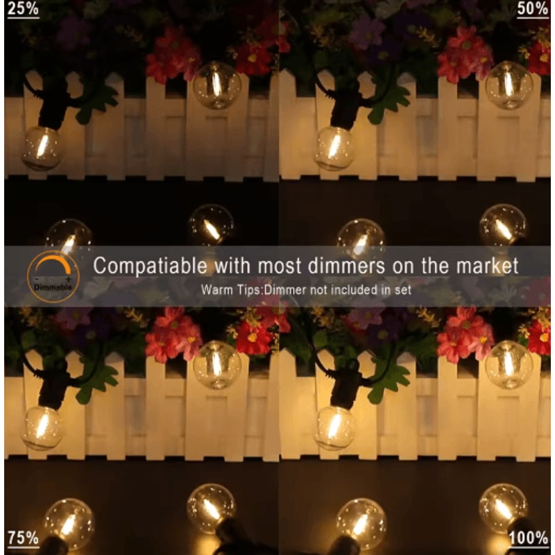 G40 Solar Globe String Lights With Remote Dimmable Waterproof Patio Hanging Lights 4