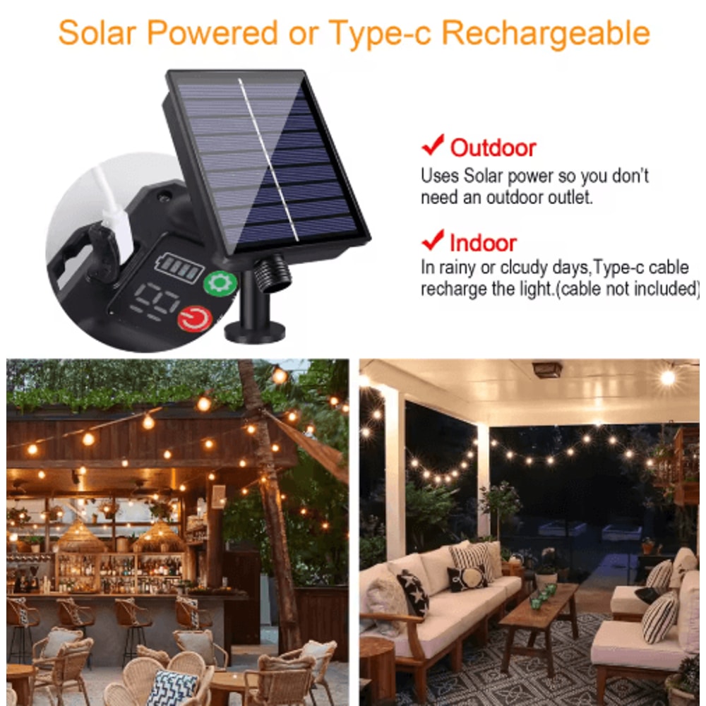 G40 Solar Globe String Lights With Remote Dimmable Waterproof Patio Hanging Lights 5