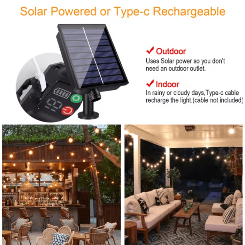 G40 Solar Globe String Lights With Remote Dimmable Waterproof Patio Hanging Lights 5