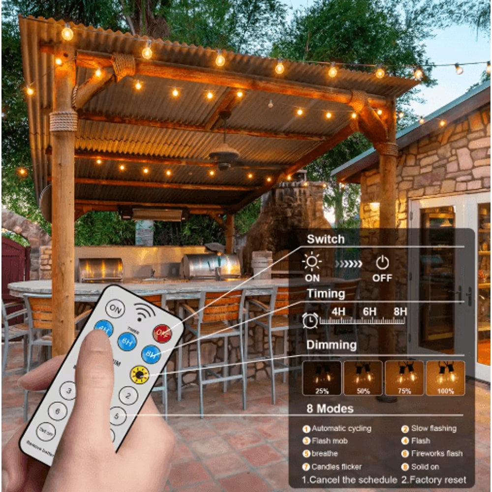 G40 Solar Globe String Lights With Remote Dimmable Waterproof Patio Hanging Lights 6