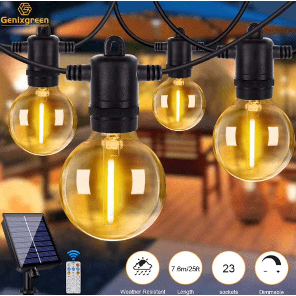 G40 Solar Globe String Lights With Remote Dimmable Waterproof Patio Hanging Lights 0