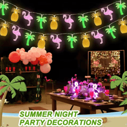 tropical flamingo & pineapple string lights – 10/20 led hawaiian party decor
