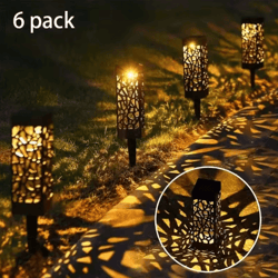 6pcs hollow-out solar garden stake lights – waterproof led landscape lawn lamps