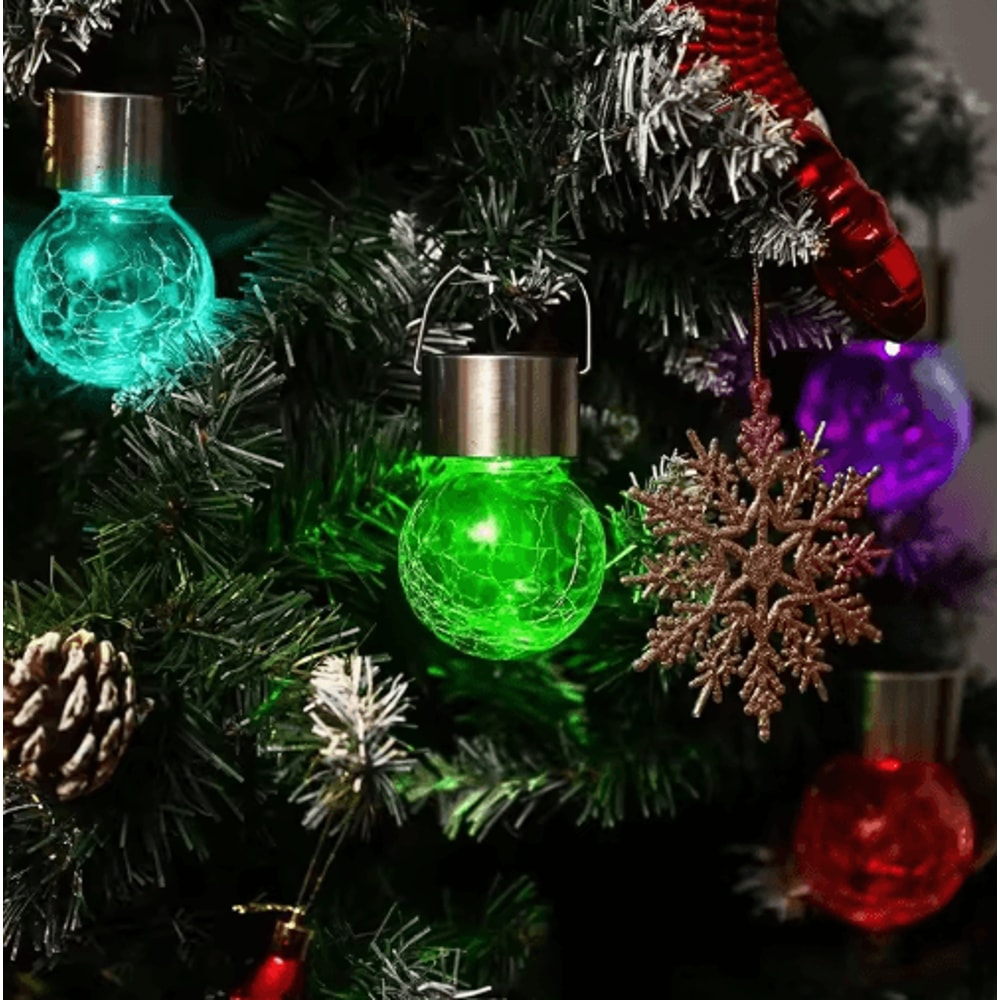 Cracked Glass Solar Hanging Lights Waterproof Outdoor Garden Tree Lantern 3