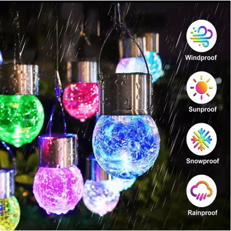 Cracked Glass Solar Hanging Lights Waterproof Outdoor Garden Tree Lantern 6
