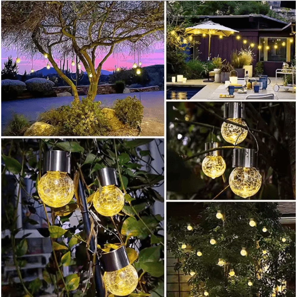 Cracked Glass Solar Hanging Lights Waterproof Outdoor Garden Tree Lantern 7