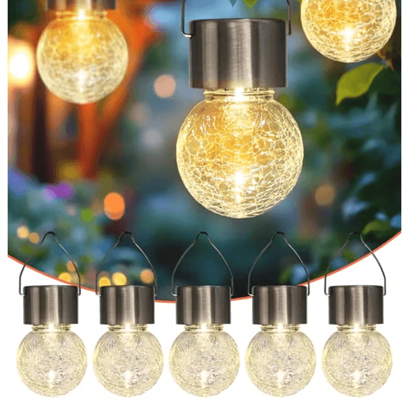 Cracked Glass Solar Hanging Lights Waterproof Outdoor Garden Tree Lantern 0