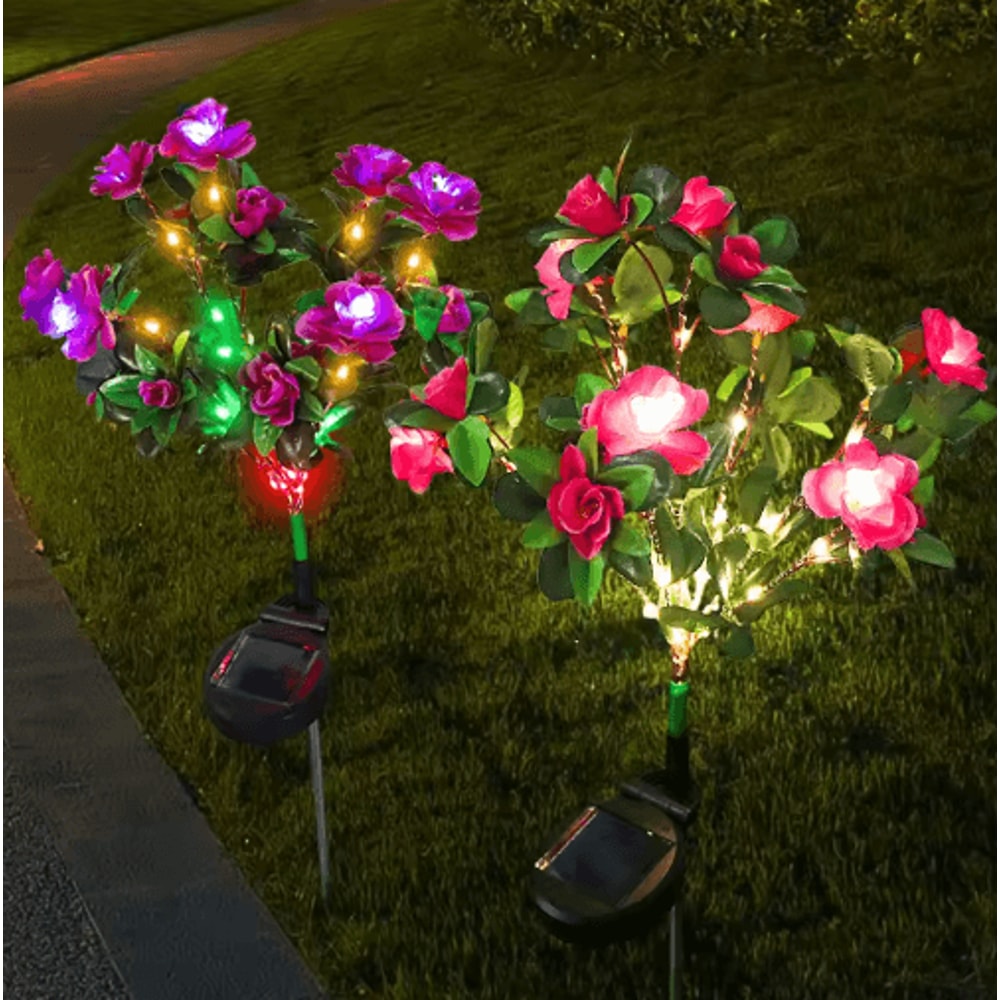 Solar Azalea Flower Garden Lights Waterproof LED Outdoor Pathway Decor 7