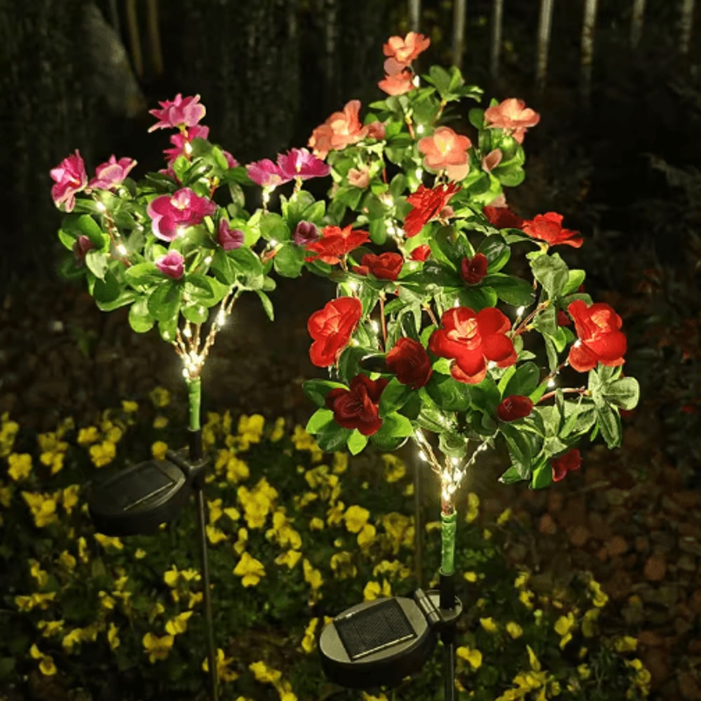 Solar Azalea Flower Garden Lights Waterproof LED Outdoor Pathway Decor 0
