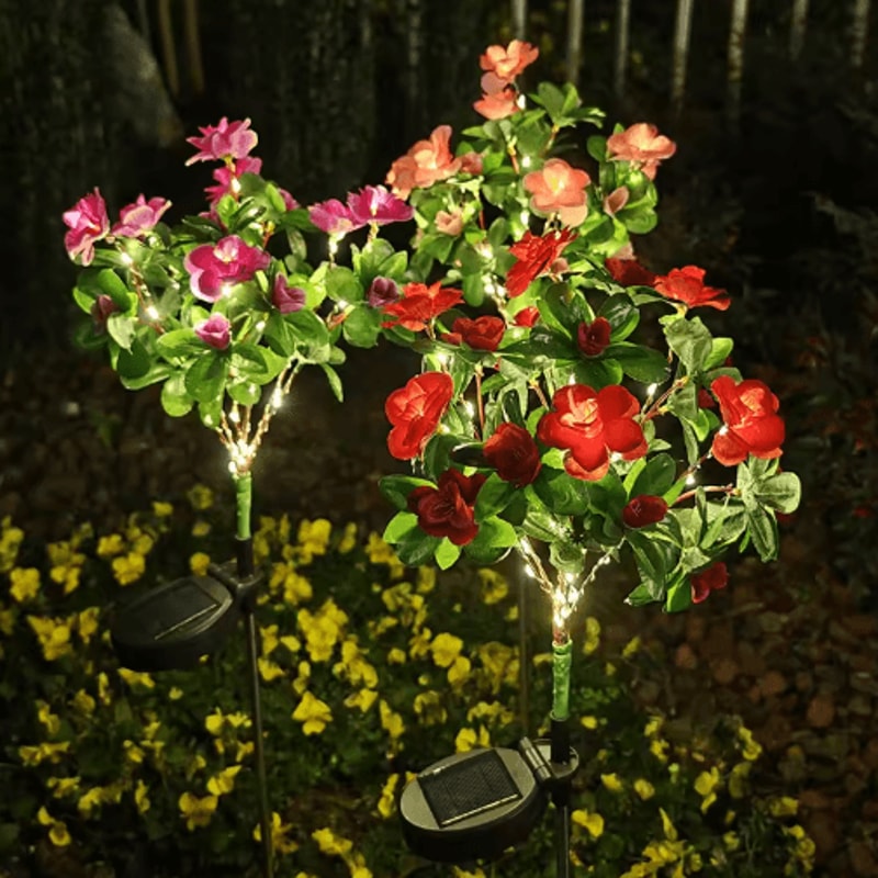 Solar Azalea Flower Garden Lights Waterproof LED Outdoor Pathway Decor 0