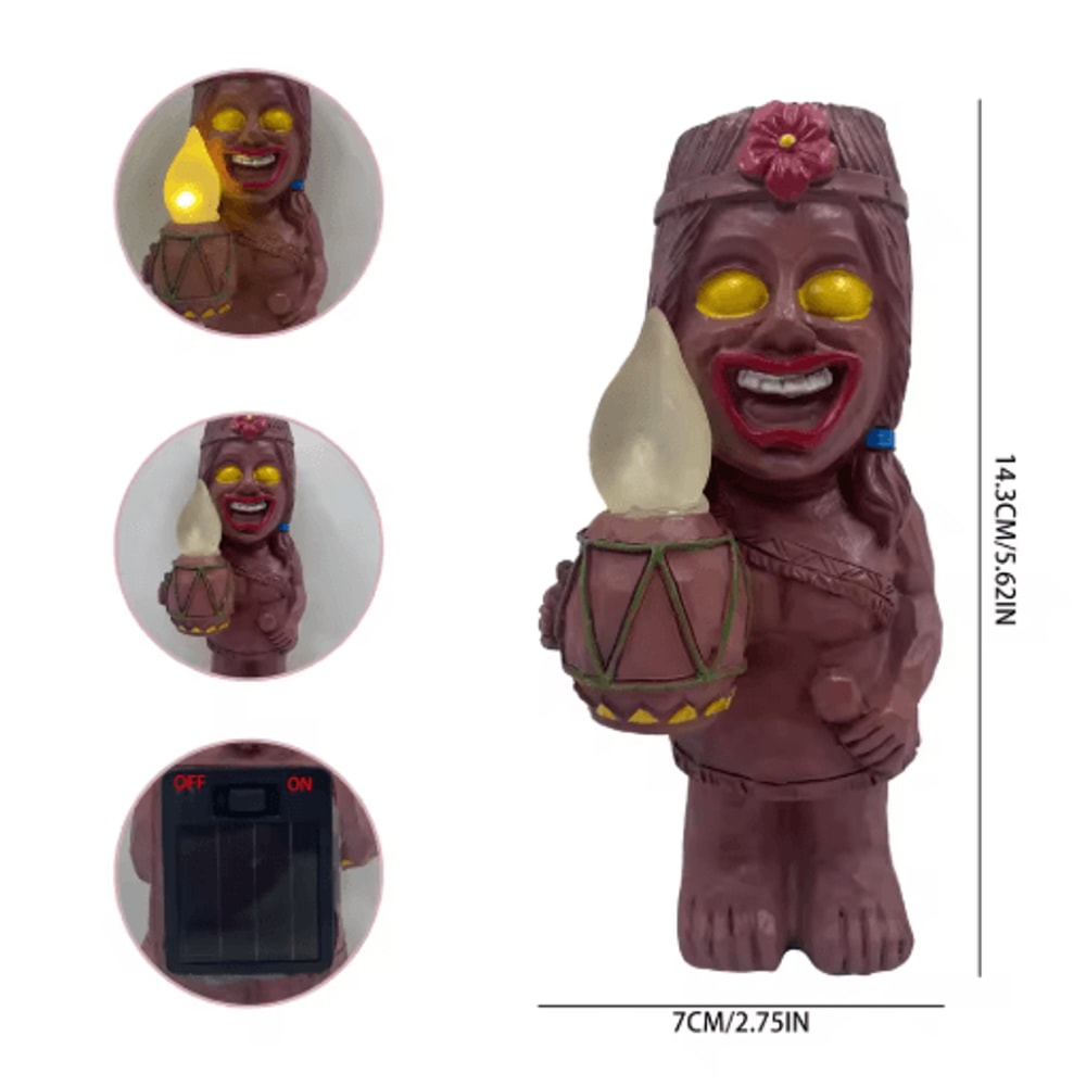 Solar Tiki Totem Garden Statue Tropical Outdoor Decor With LED Light 3
