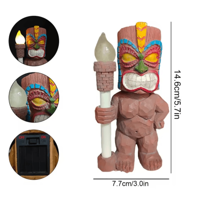 Solar Tiki Totem Garden Statue Tropical Outdoor Decor With LED Light 4