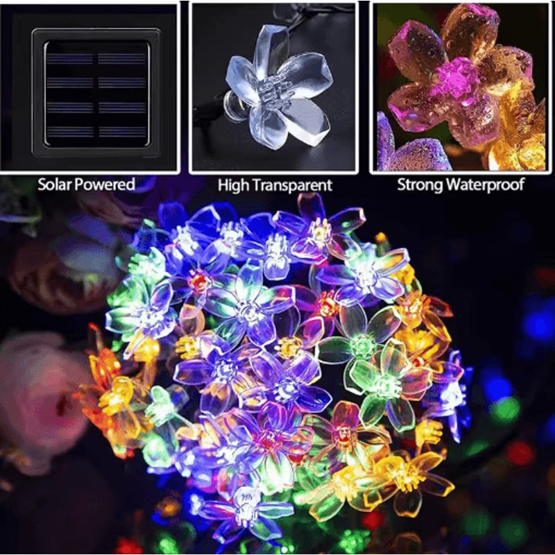 Solar Sakura Cherry Blossom String Lights 5M Fairy Lights For Garden Wedding Decor 3