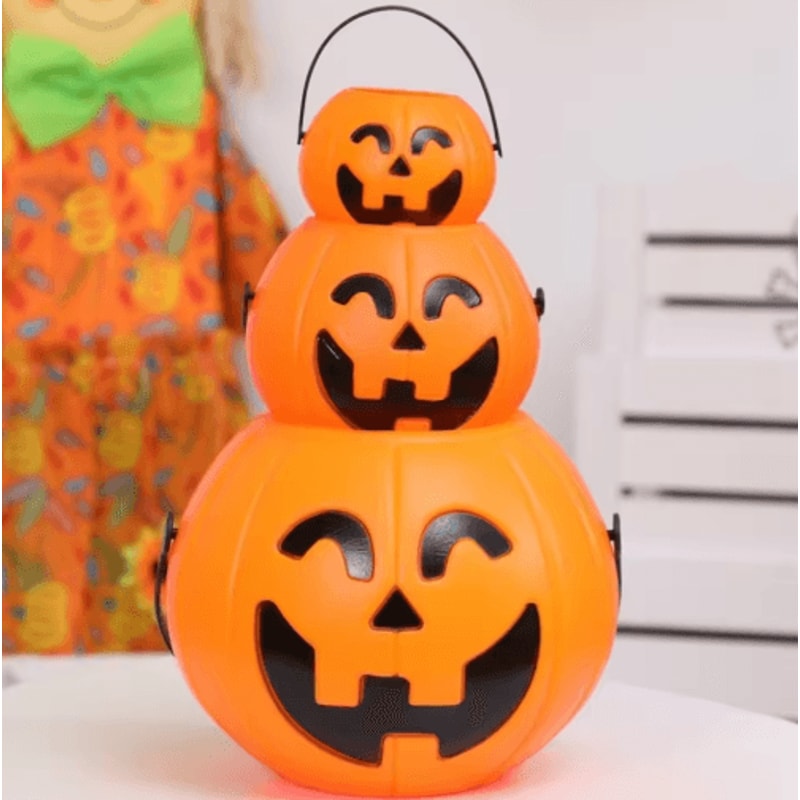 3Piece Halloween Pumpkin Buckets Set Large Medium Small Candy Containers 1