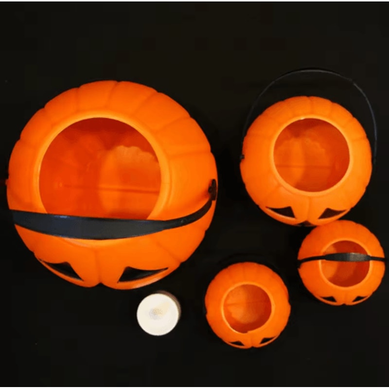 3Piece Halloween Pumpkin Buckets Set Large Medium Small Candy Containers 5