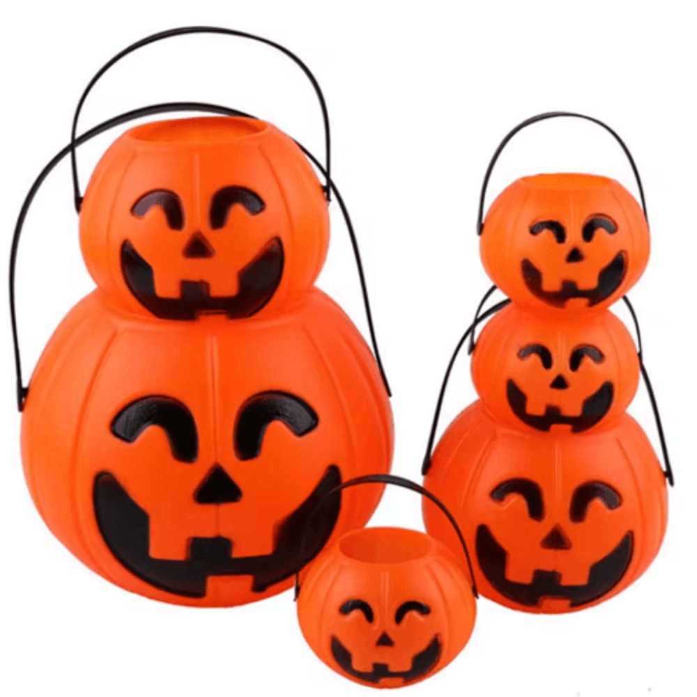 3Piece Halloween Pumpkin Buckets Set Large Medium Small Candy Containers 0