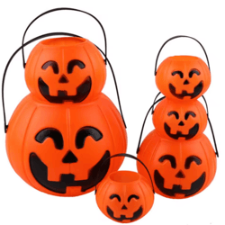 3-piece halloween pumpkin buckets set – large, medium & small candy containers