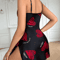 Valentines Red Lip Print Satin Slip Nightdress Backless VNeck Mini Sleep Dress 8