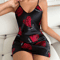 Valentines Red Lip Print Satin Slip Nightdress Backless VNeck Mini Sleep Dress 0