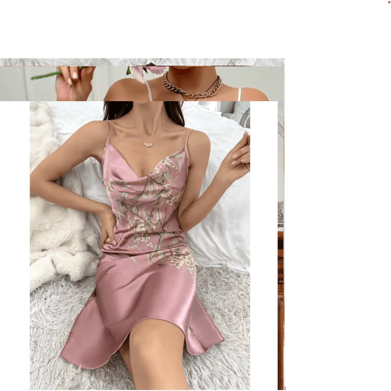 Womens Floral Print VNeck Spaghetti Strap Nightdress Soft Casual Sleep Dress 6