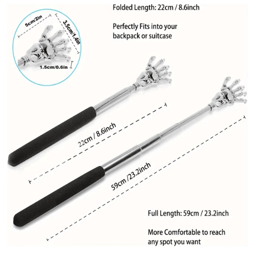 Portable Stainless Steel Telescoping Back Scratcher Extendable Back Massager 12