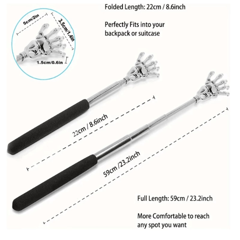 Portable Stainless Steel Telescoping Back Scratcher Extendable Back Massager 12