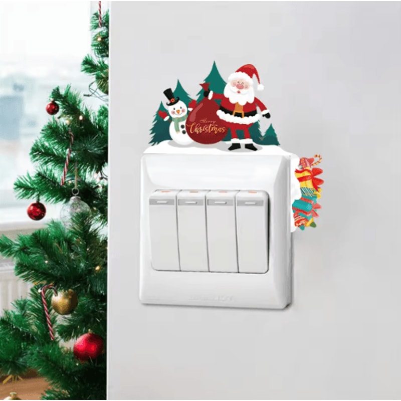 Santa Claus Christmas Light Switch Sticker Festive Holiday Wall Decal 4