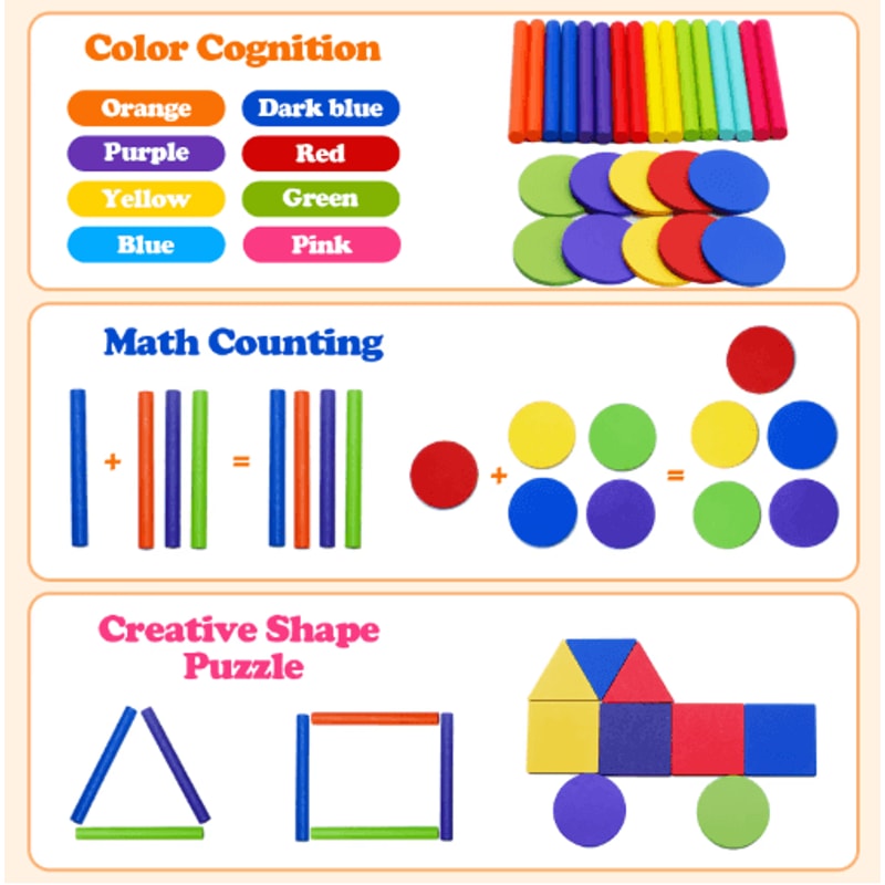 Montessori Wooden Color Sorting Shape Matching Puzzle For Toddlers 6