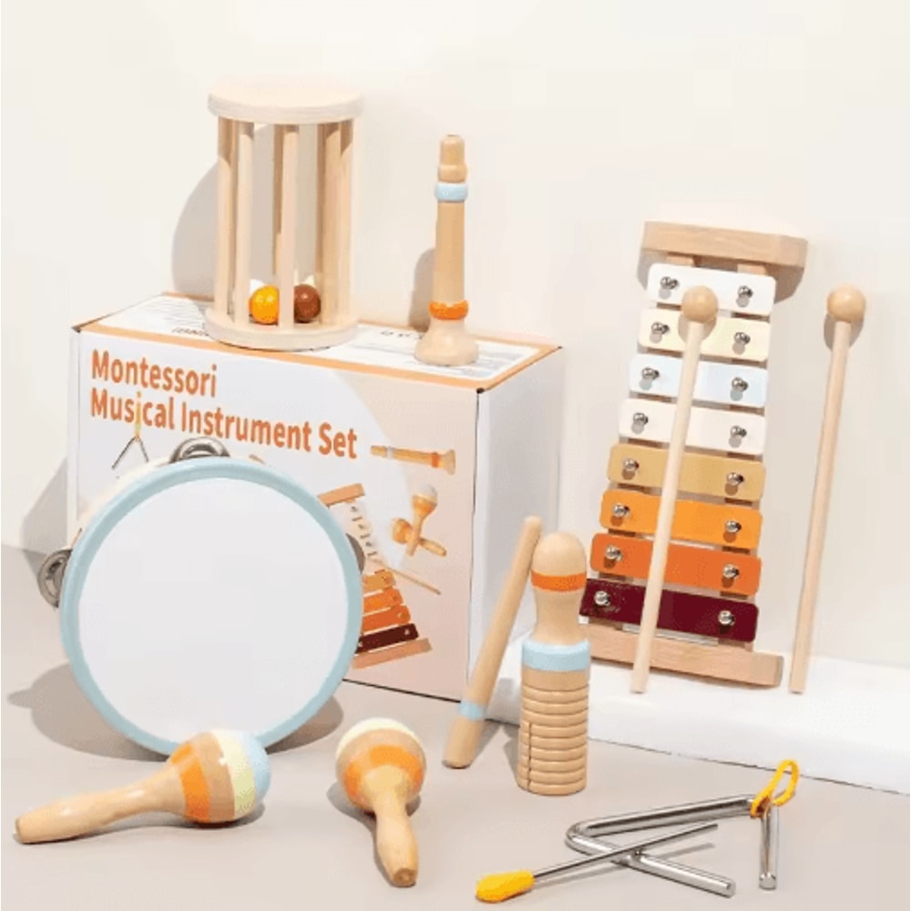 Montessori Wooden Musical Instrument Set For Toddlers Percussion Xylophone Toy 1