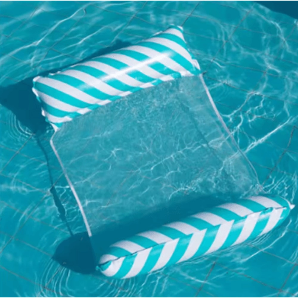 Foldable Striped Inflatable Pool Lounge Chair With Net Backrest 2