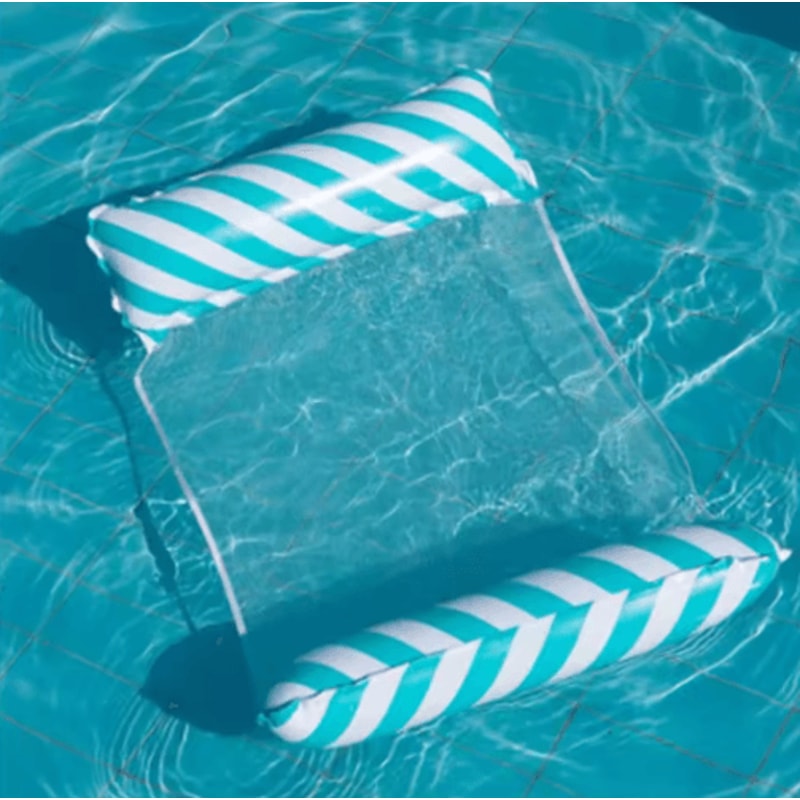 Foldable Striped Inflatable Pool Lounge Chair With Net Backrest 2