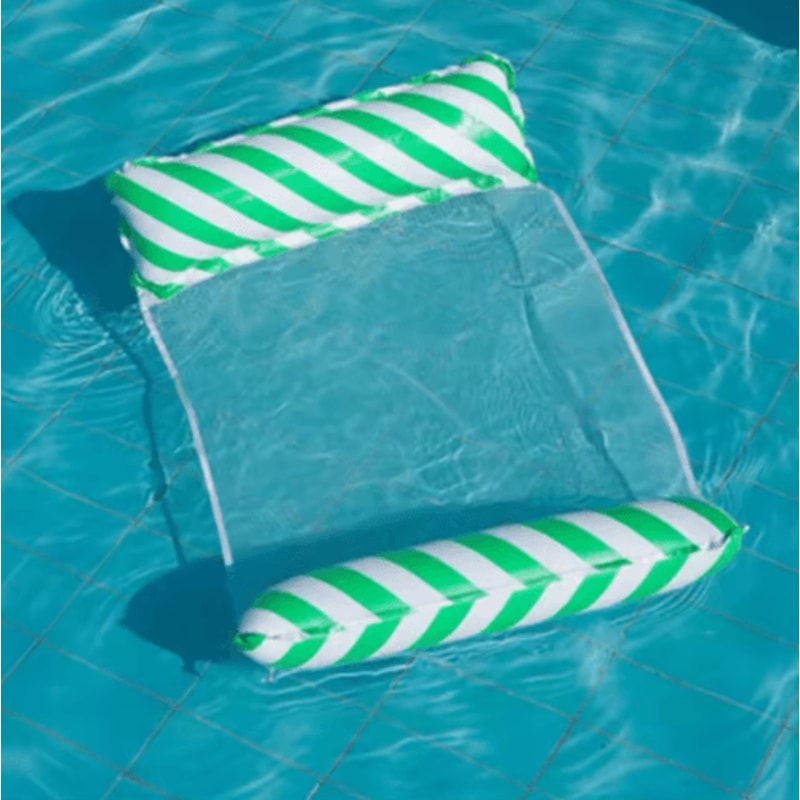 Foldable Striped Inflatable Pool Lounge Chair With Net Backrest 3