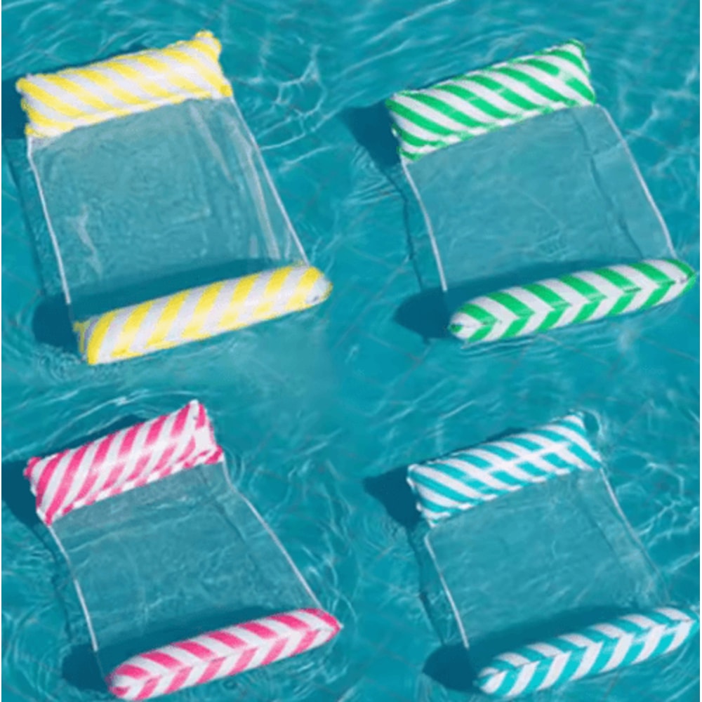 Foldable Striped Inflatable Pool Lounge Chair With Net Backrest 6