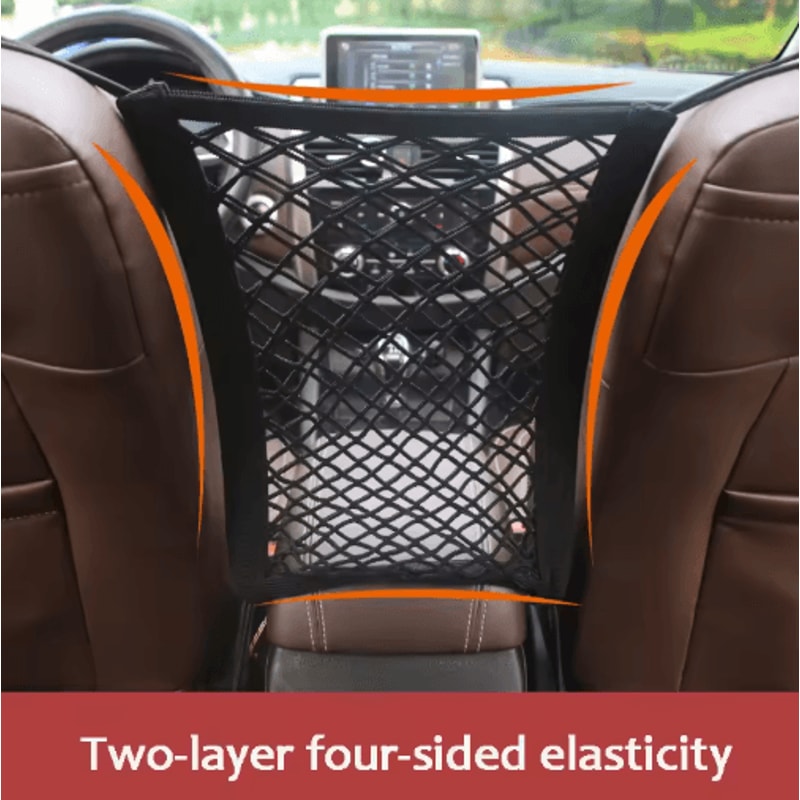Stretchable Car Storage Net Organizer Between Seats With Pet Barrier 1