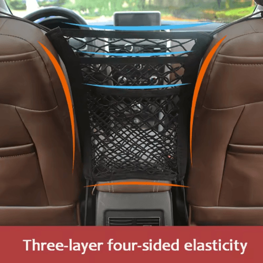 Stretchable Car Storage Net Organizer Between Seats With Pet Barrier 2