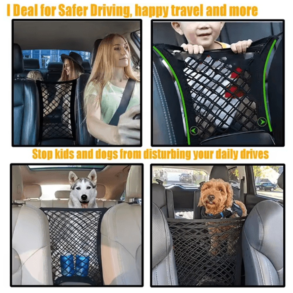 Stretchable Car Storage Net Organizer Between Seats With Pet Barrier 4