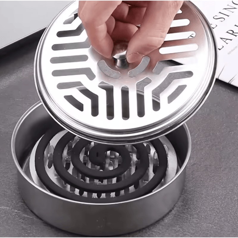 Metal Mosquito Coil Holder With Lid Safe Incense Coil Tray Box 1