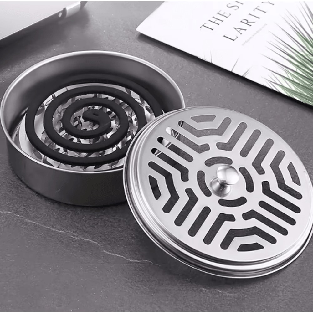 Metal Mosquito Coil Holder With Lid Safe Incense Coil Tray Box 5