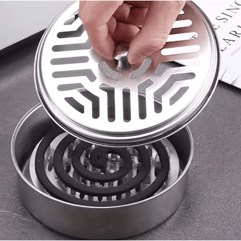 Metal Mosquito Coil Holder With Lid Safe Incense Coil Tray Box 0