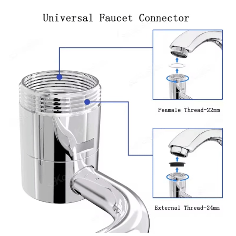 1080 Swivel Stainless Steel Faucet Extender With Dual Spray Modes 4