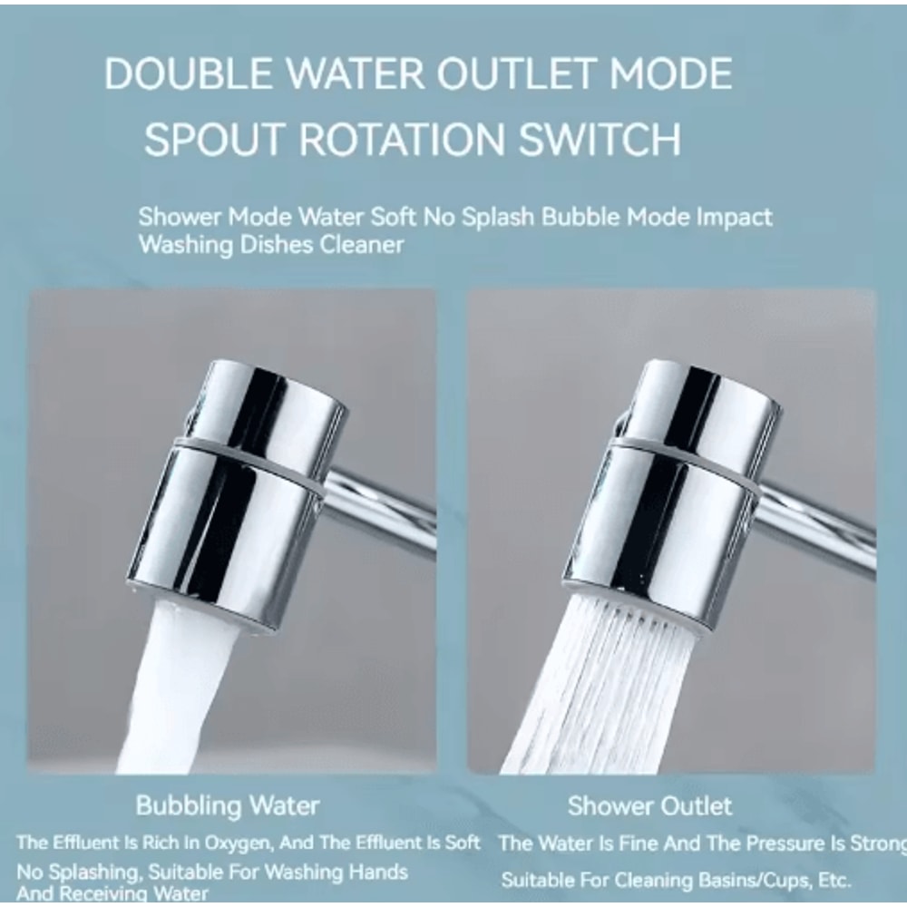1080 Swivel Stainless Steel Faucet Extender With Dual Spray Modes 6
