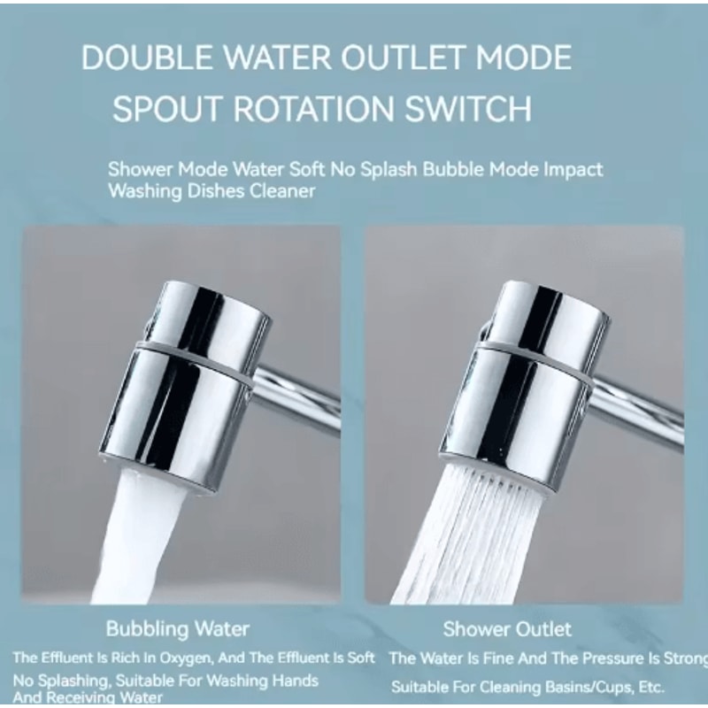 1080 Swivel Stainless Steel Faucet Extender With Dual Spray Modes 6