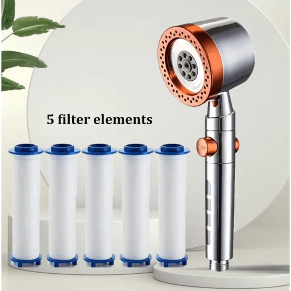 High Pressure 5Mode Handheld Filter Shower Head With OneButton Stop 1