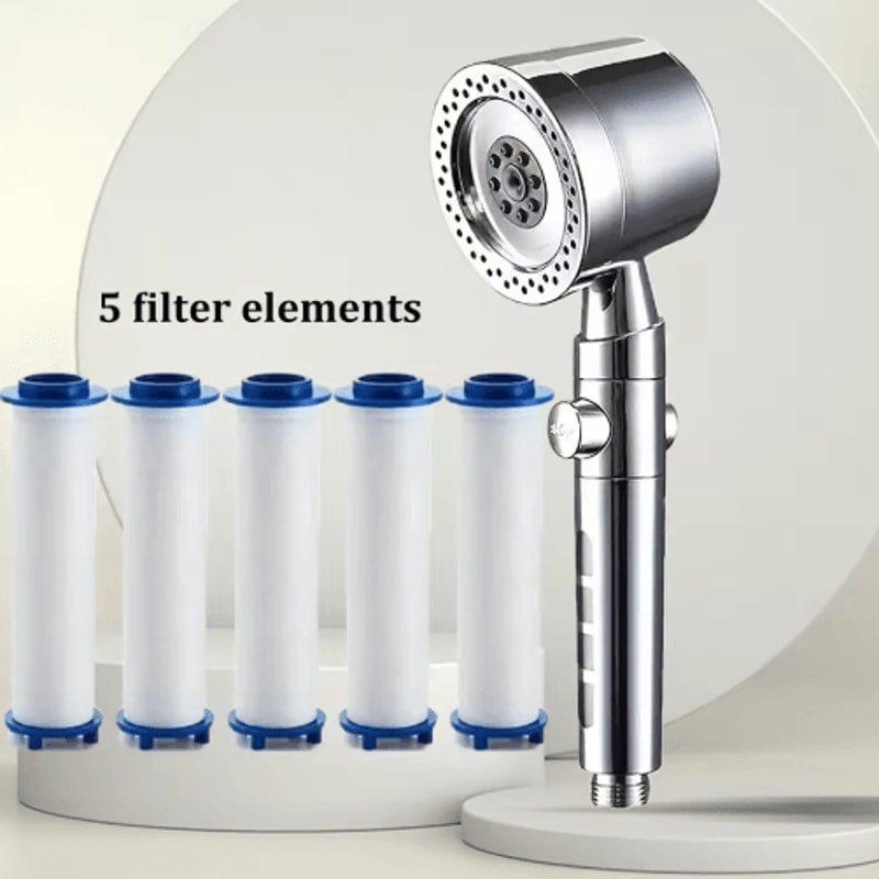 High Pressure 5Mode Handheld Filter Shower Head With OneButton Stop 2