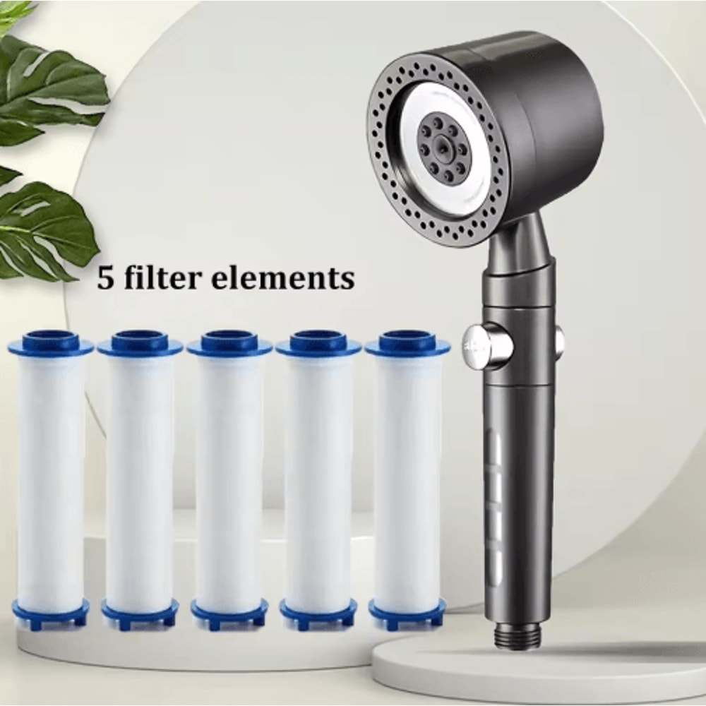 High Pressure 5Mode Handheld Filter Shower Head With OneButton Stop 15