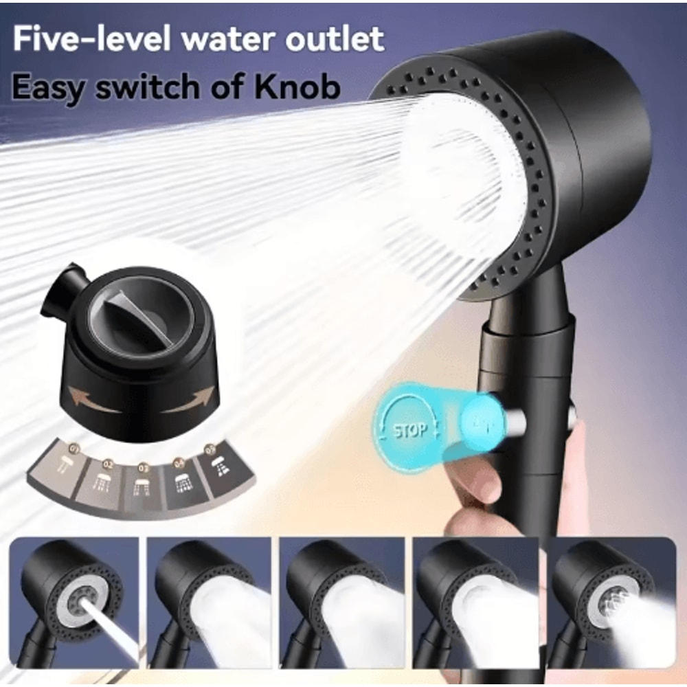 High Pressure 5Mode Handheld Filter Shower Head With OneButton Stop 19