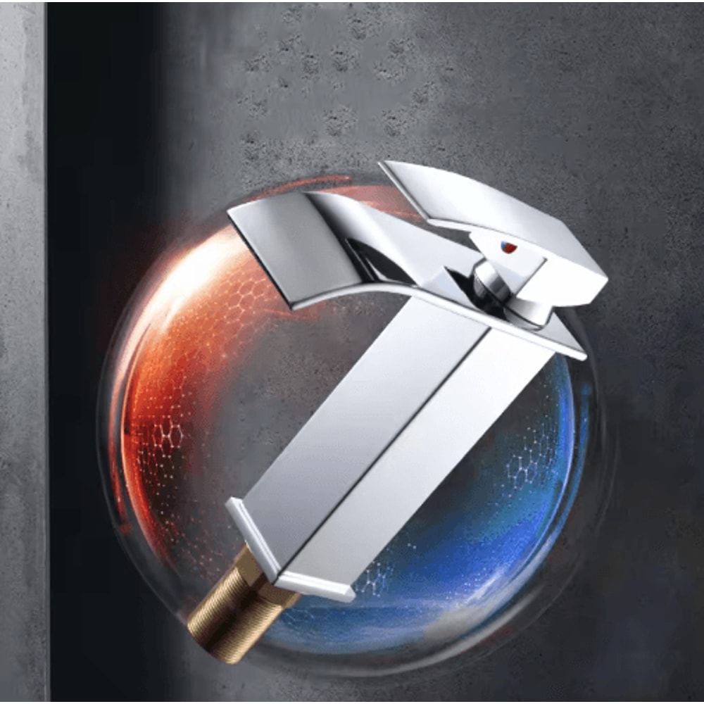 Stainless Steel Waterfall Basin Faucet With Hot Cold Dual Control 9