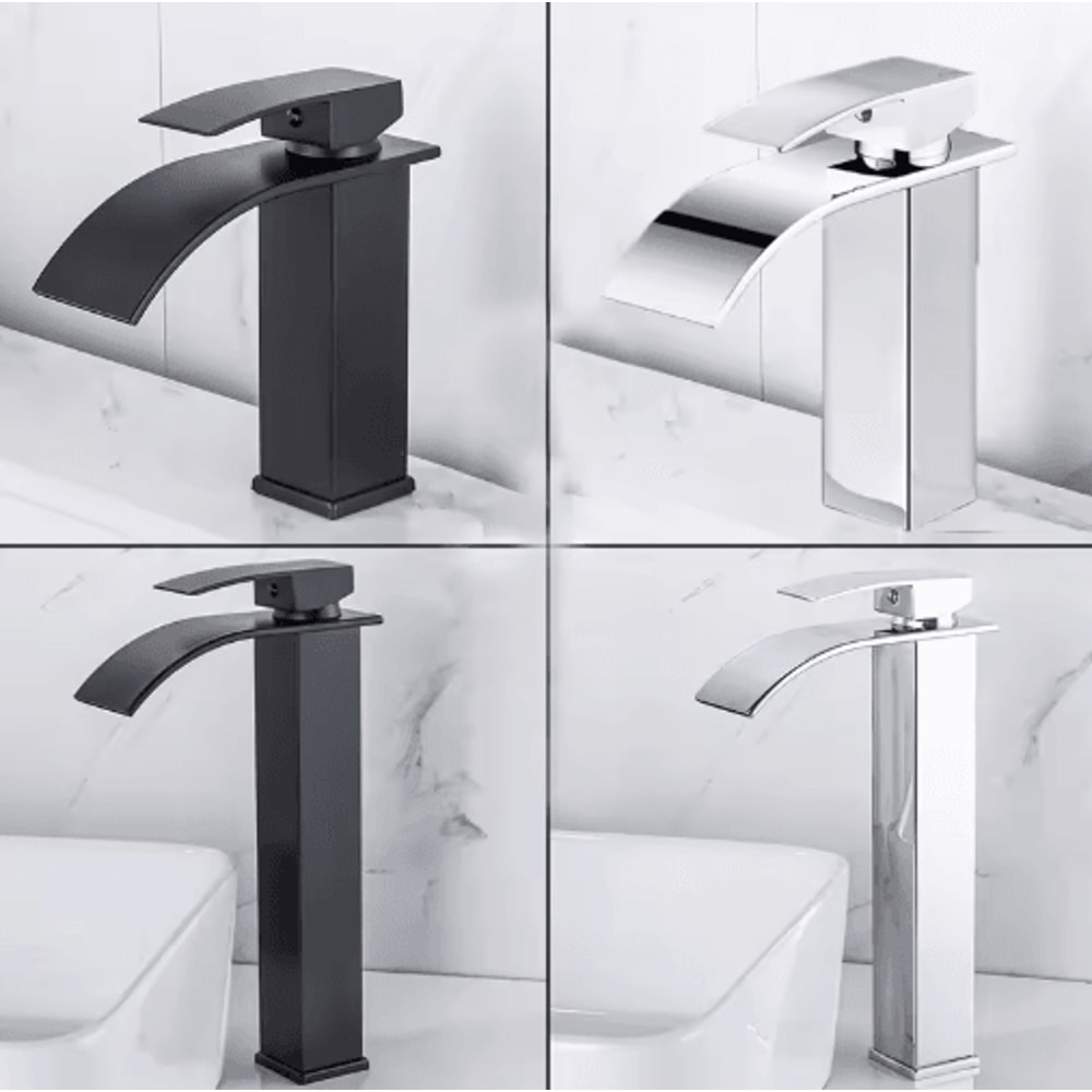 Stainless Steel Waterfall Basin Faucet With Hot Cold Dual Control 0