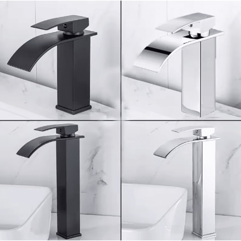 Stainless Steel Waterfall Basin Faucet With Hot Cold Dual Control 0