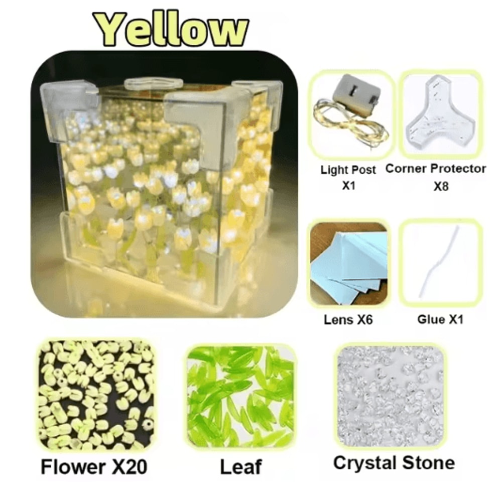 DIY Tulip Mirror Cube Night Lamp 3D Flower Bedside Light 2